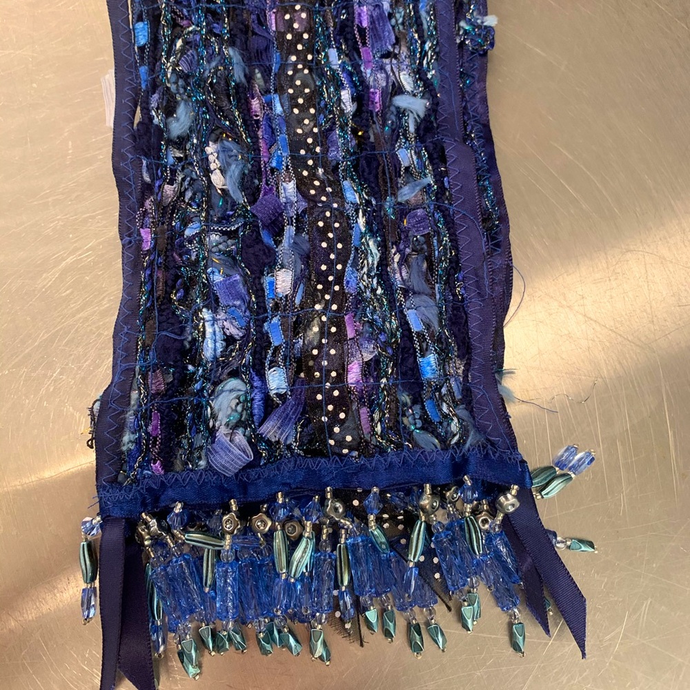OSFA beautiful blues handmade mixed media scarf